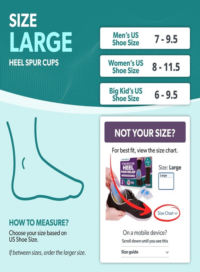 بريس أبيليتي واقيات نتوءات الكعب من BraceAbility | وسادات نعال داخلية من السيليكون الطبي لعلاج التهاب اللفافة الأخمصية، وواقيات تقويم القدم الجل، وواقيات الأحذية (زوج - كبير) - Image 2